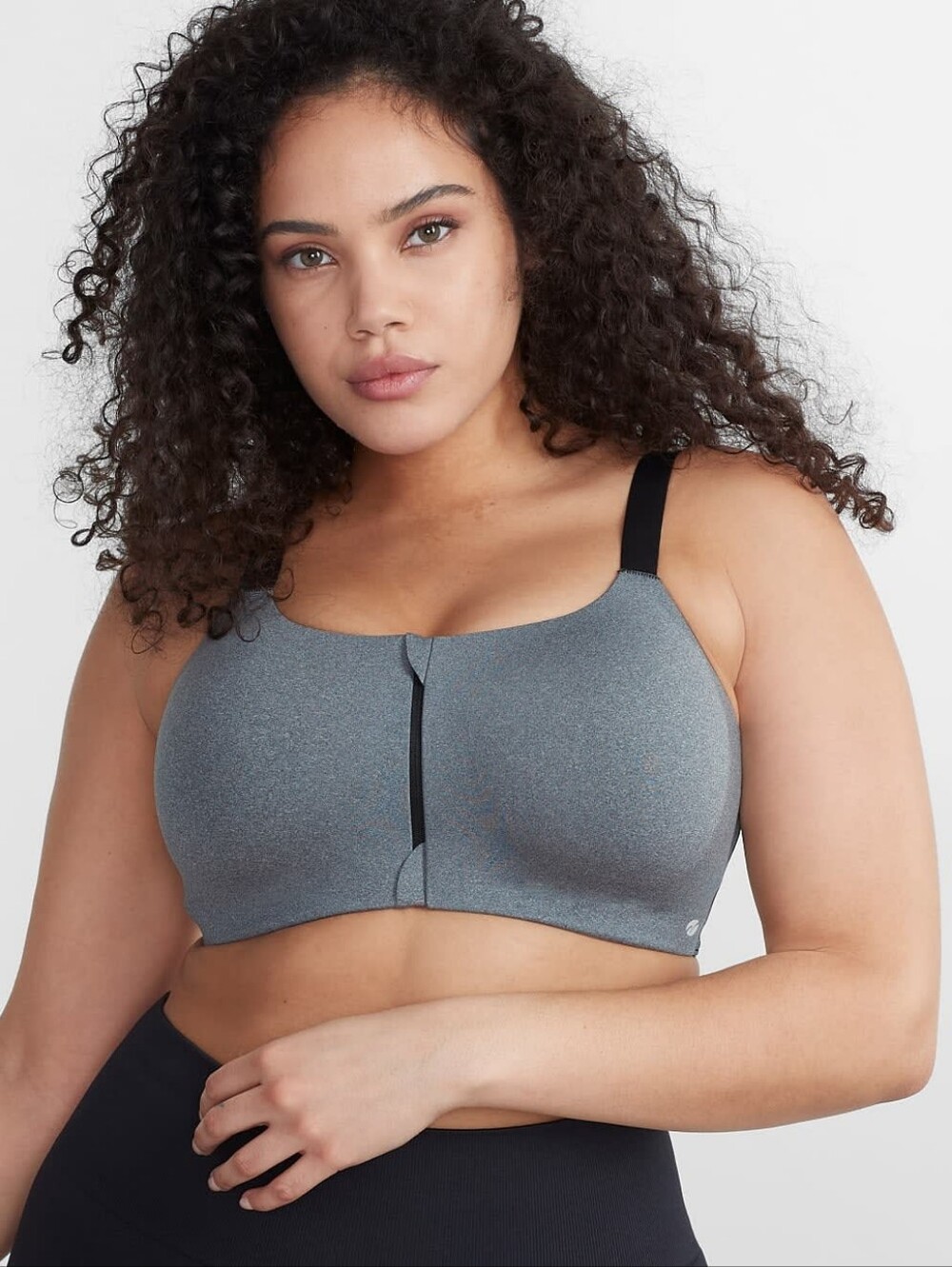 NEW Body Up High Impact Zip Front-Close Sports Bra Grey Marl Size 32G